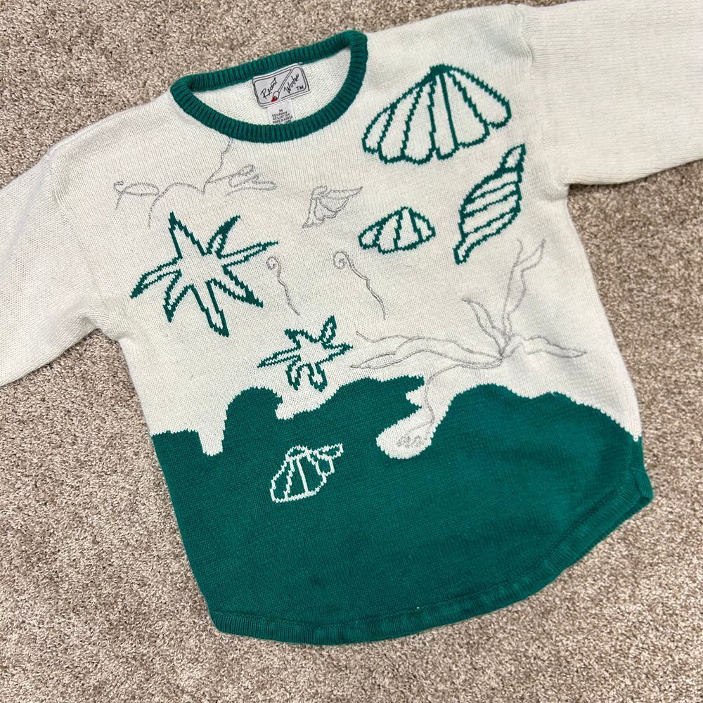 Vintage Recent Works Sweater‎ Beach Seashell Women Size Medium 3/4 Sleeve (758)